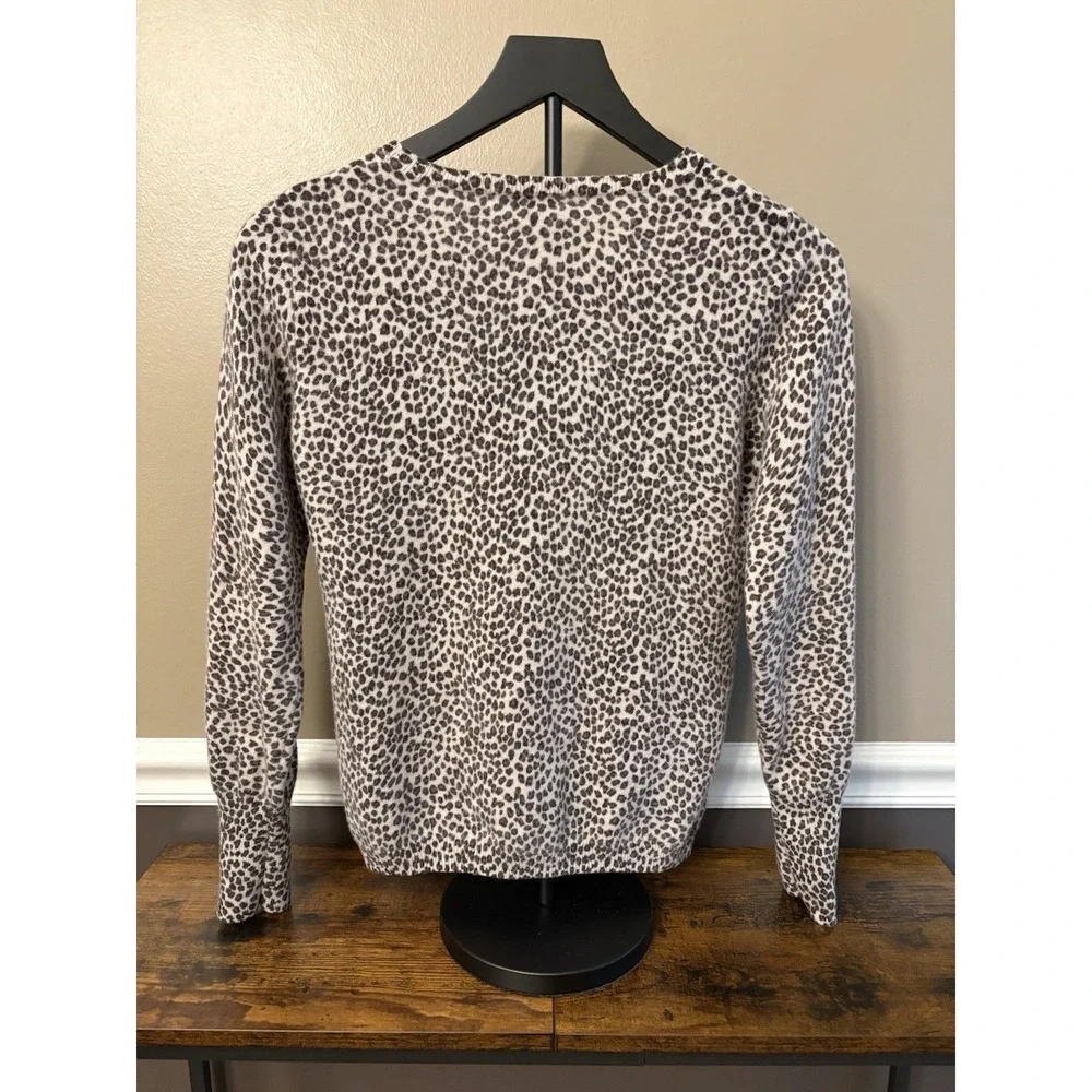 Cashmere Sweater Beige Brown Black Animal Print Crew Neck Pullover Womens XL